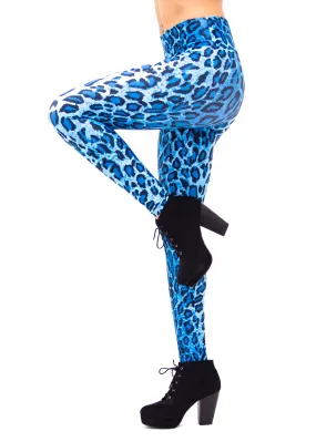 Women's Leopard Blue Print Leggings - UV Reactive - Lavish Leopard