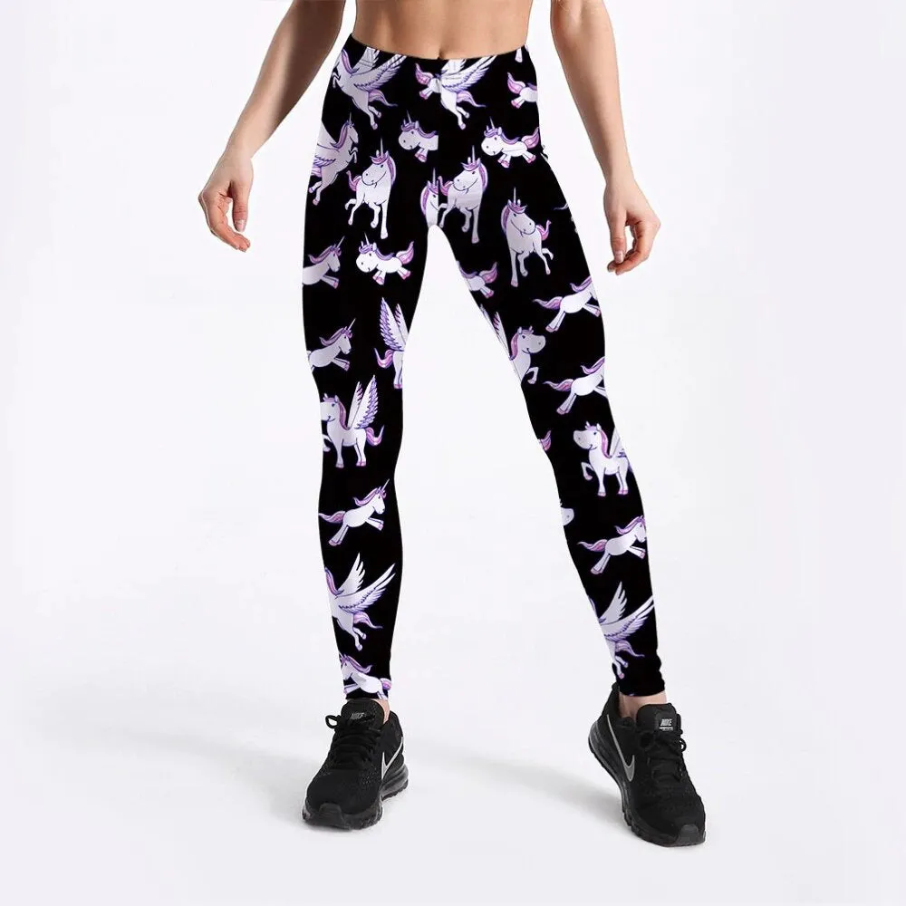 Women's Spring/Autumn High Waist Fitness Leggings With Printed Unicorns