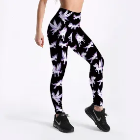 Women's Spring/Autumn High Waist Fitness Leggings With Printed Unicorns