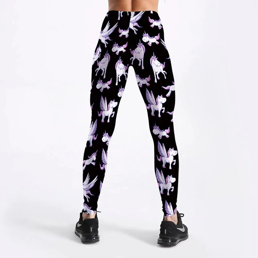 Women's Spring/Autumn High Waist Fitness Leggings With Printed Unicorns