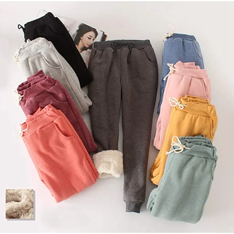 Women's Winter Fleece Sweatpants Running Active Thermal Sherpa Lined Jogger Pants With Candy Colors