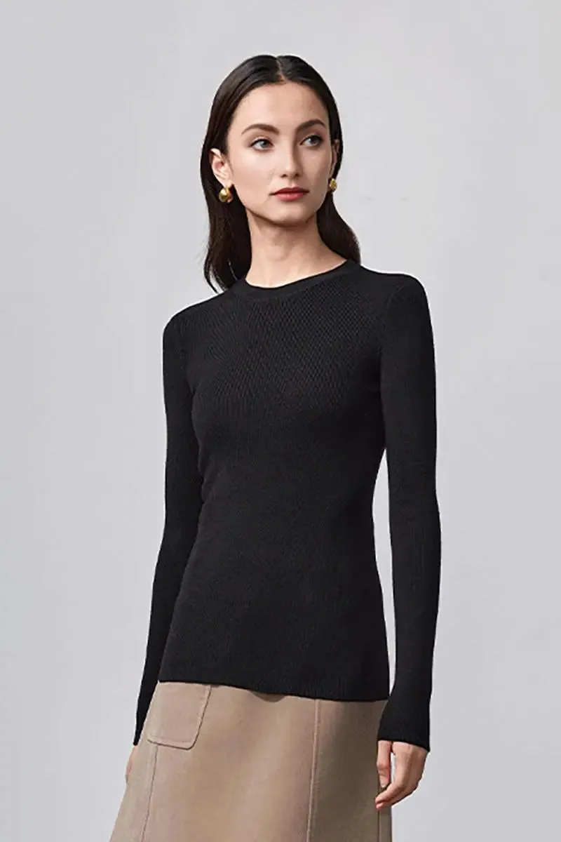 Wool Silk Blend Crew Neck Sweater