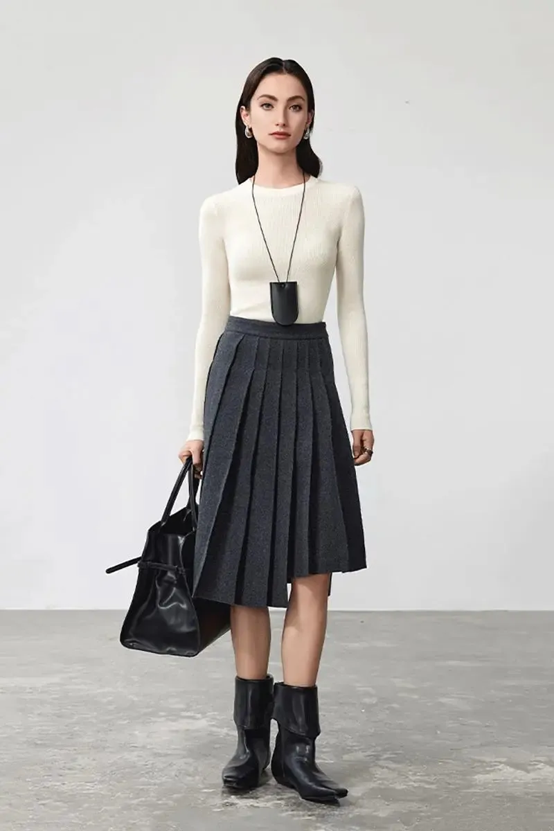 Wool Silk Blend Crew Neck Sweater