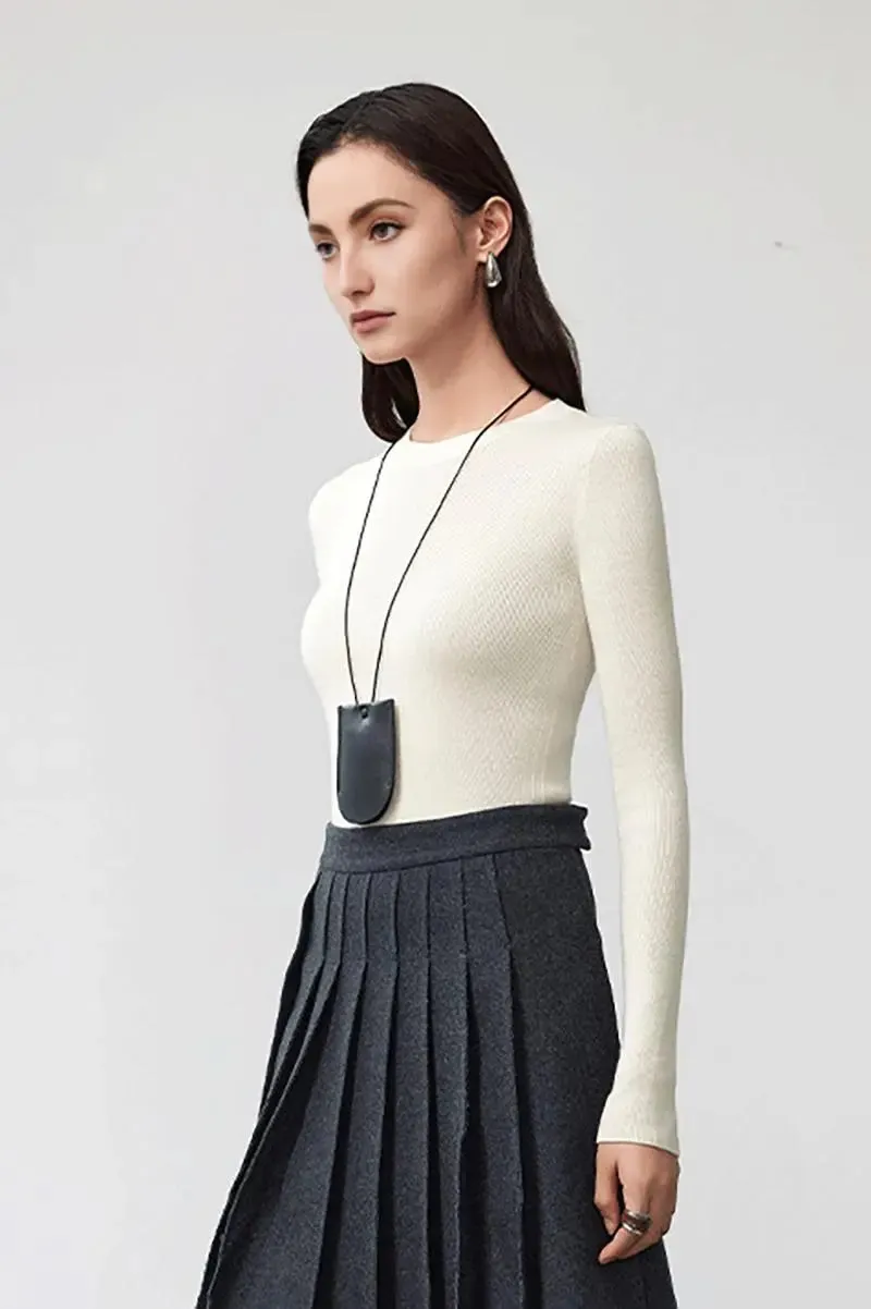 Wool Silk Blend Crew Neck Sweater