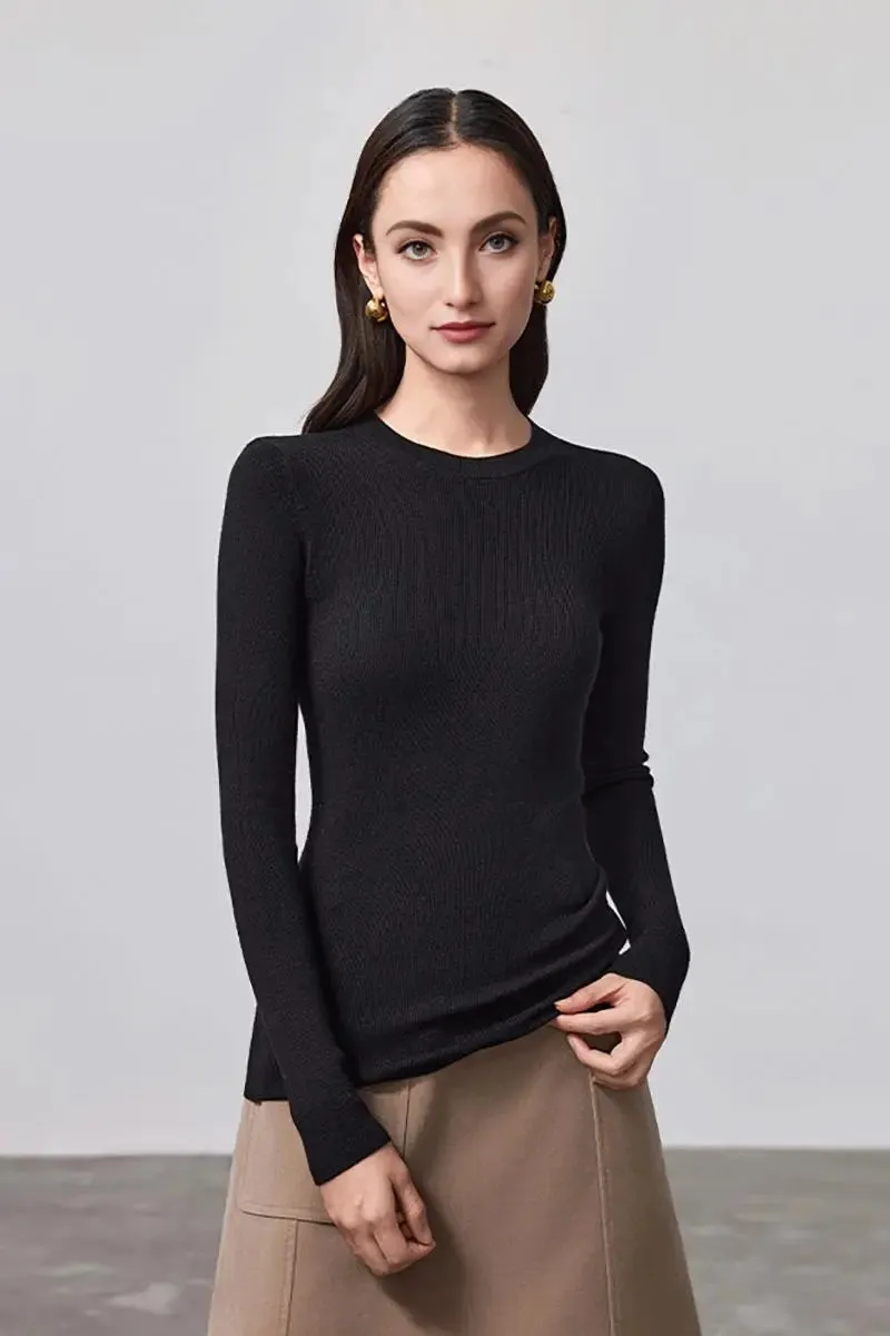 Wool Silk Blend Crew Neck Sweater