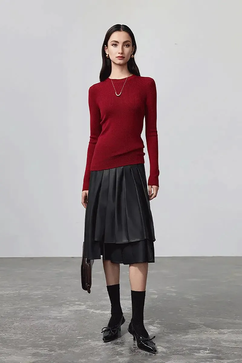 Wool Silk Blend Crew Neck Sweater