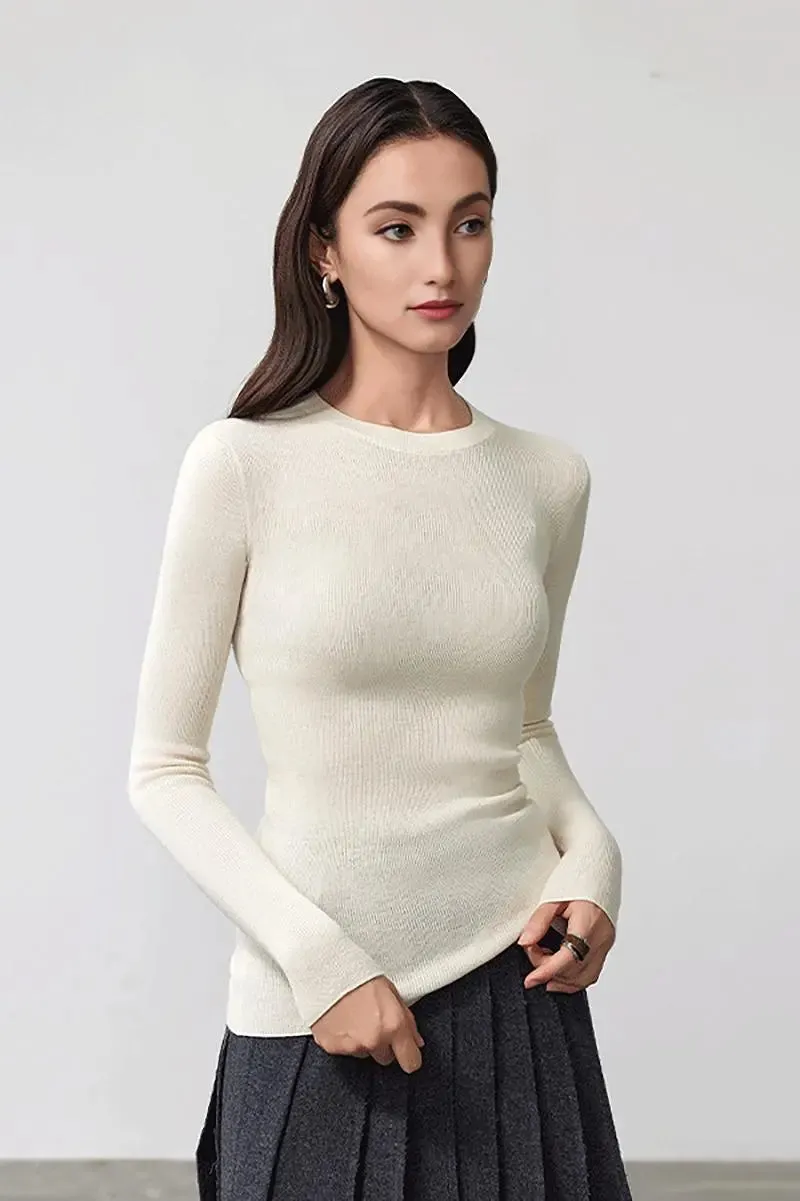 Wool Silk Blend Crew Neck Sweater