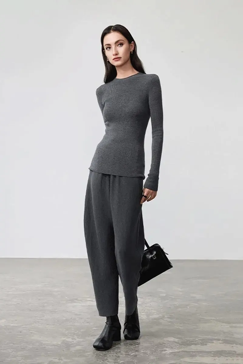 Wool Silk Blend Crew Neck Sweater