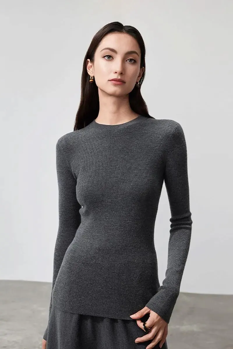 Wool Silk Blend Crew Neck Sweater