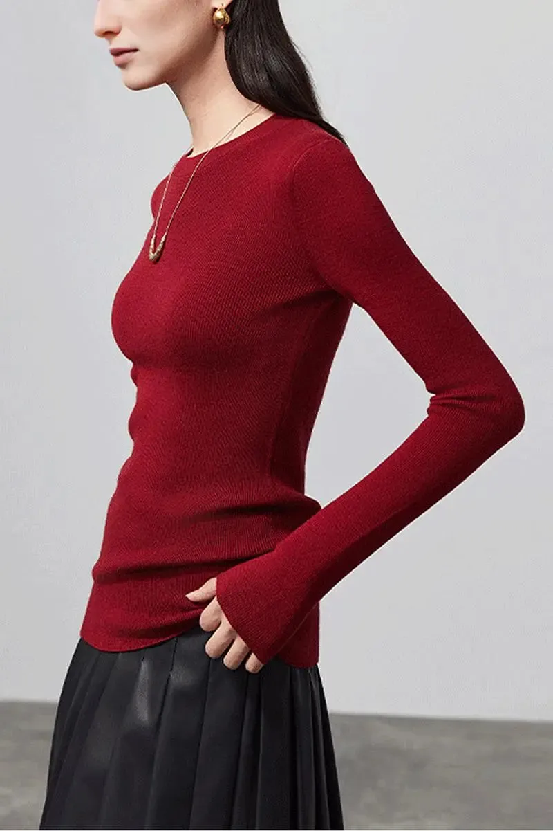 Wool Silk Blend Crew Neck Sweater