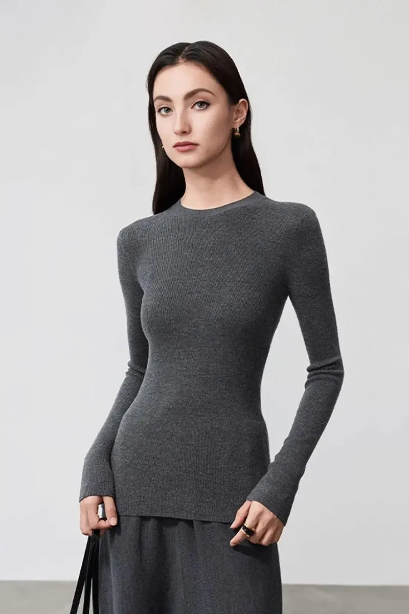 Wool Silk Blend Crew Neck Sweater