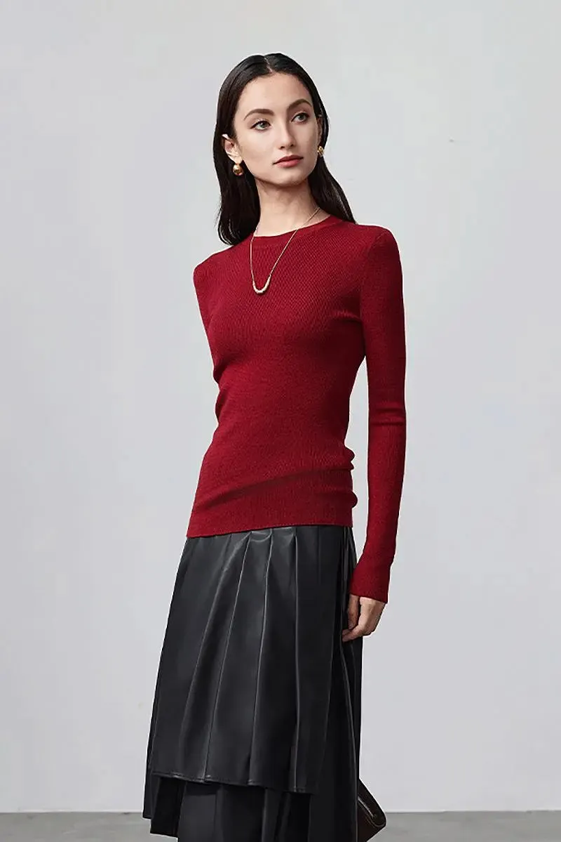 Wool Silk Blend Crew Neck Sweater