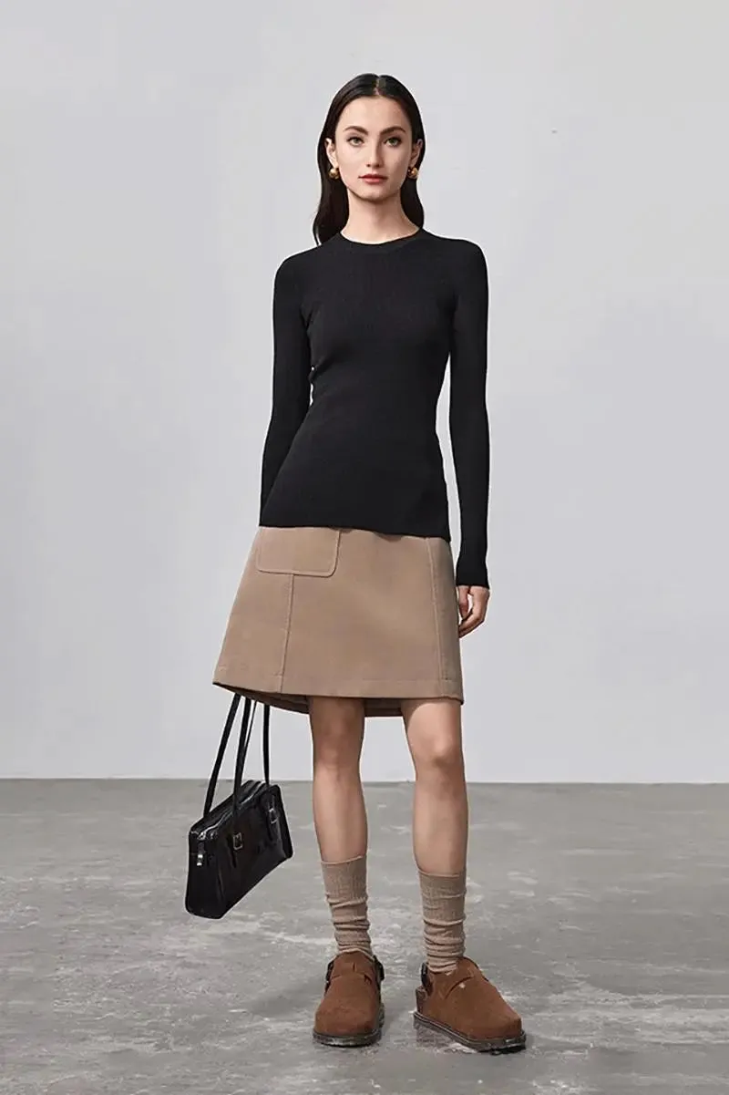 Wool Silk Blend Crew Neck Sweater