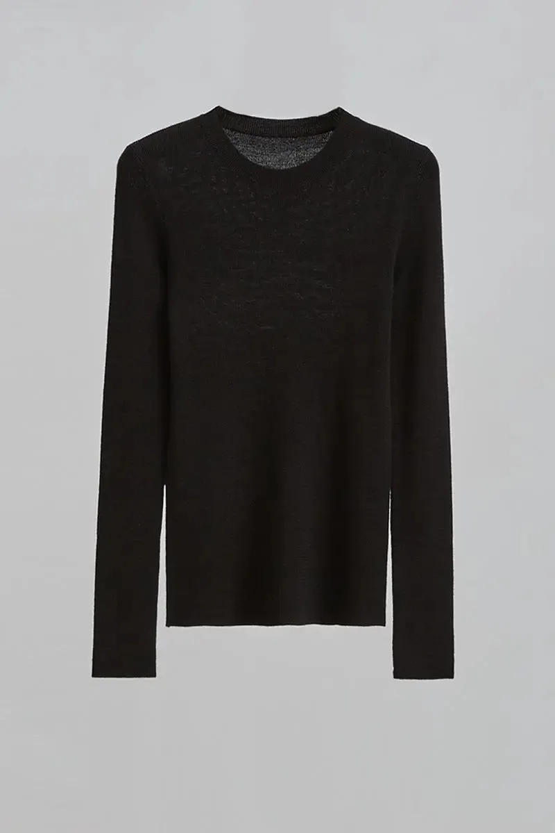 Wool Silk Blend Crew Neck Sweater