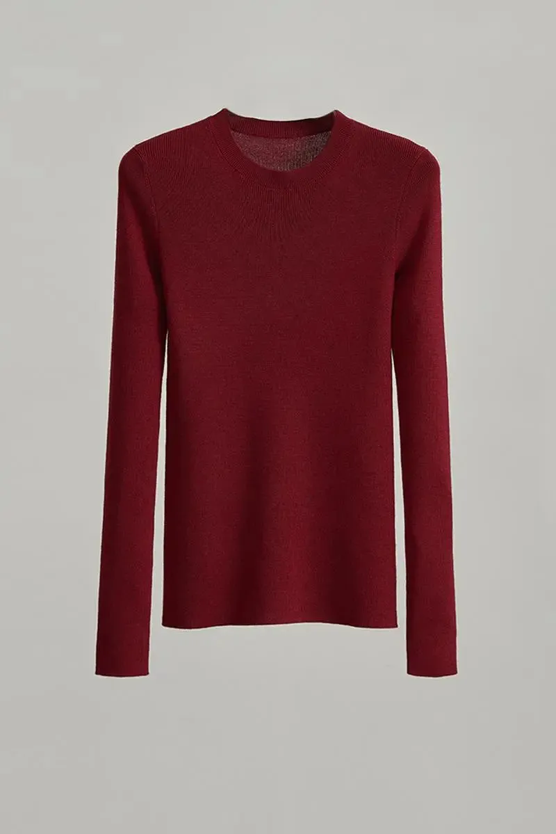 Wool Silk Blend Crew Neck Sweater