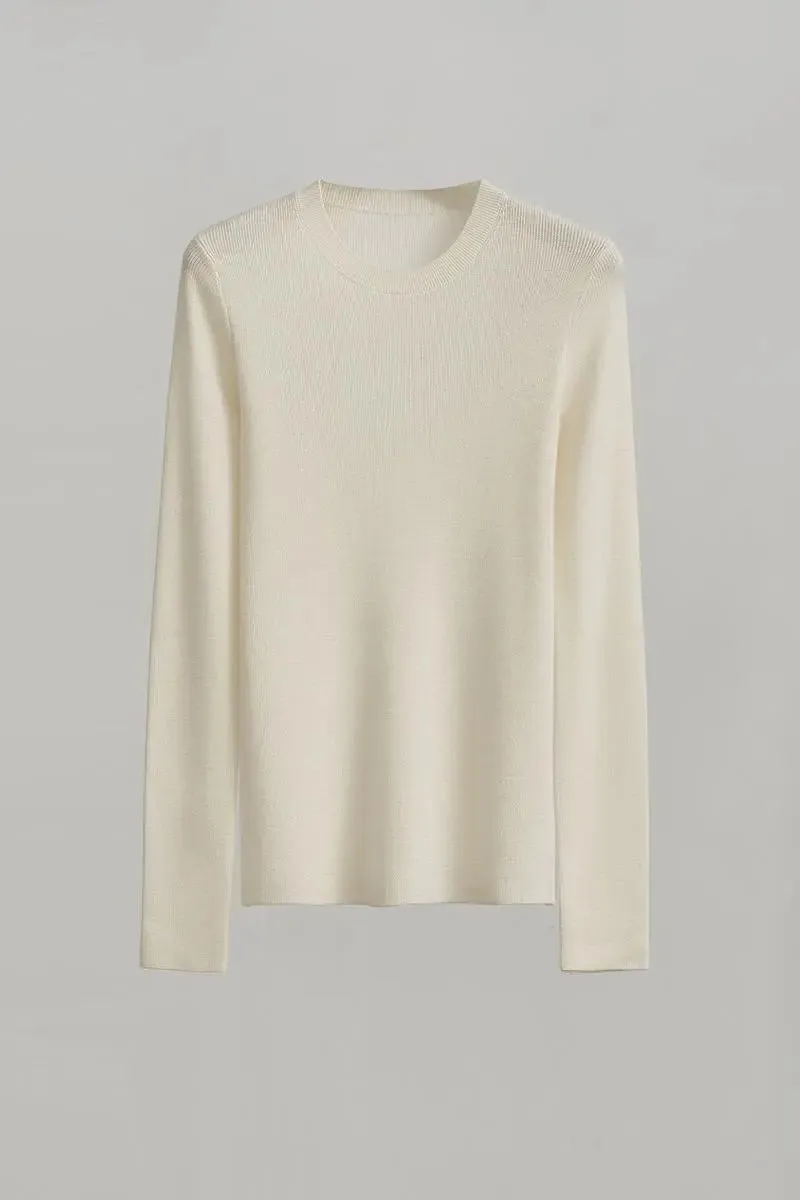 Wool Silk Blend Crew Neck Sweater