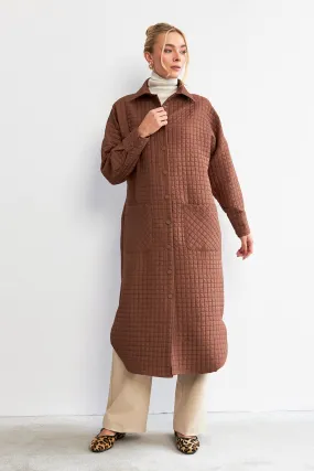 ZRF Women Quilted Pocket Detail Trench Coat - Brown - Casoria