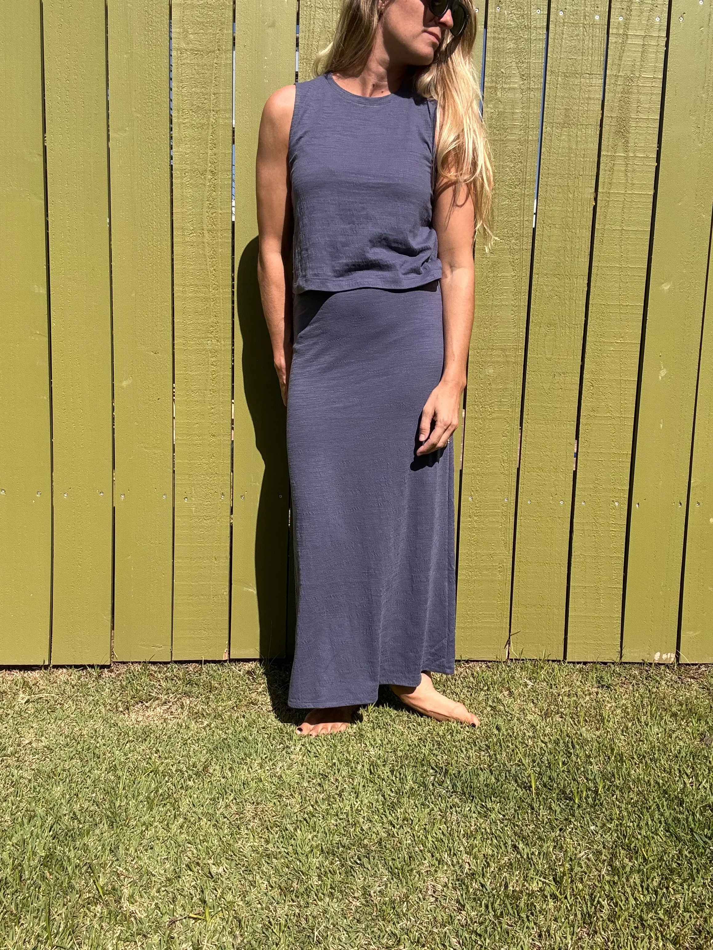 ZSUPPLY Delavine Textured Midi Skirt - Worn Blue
